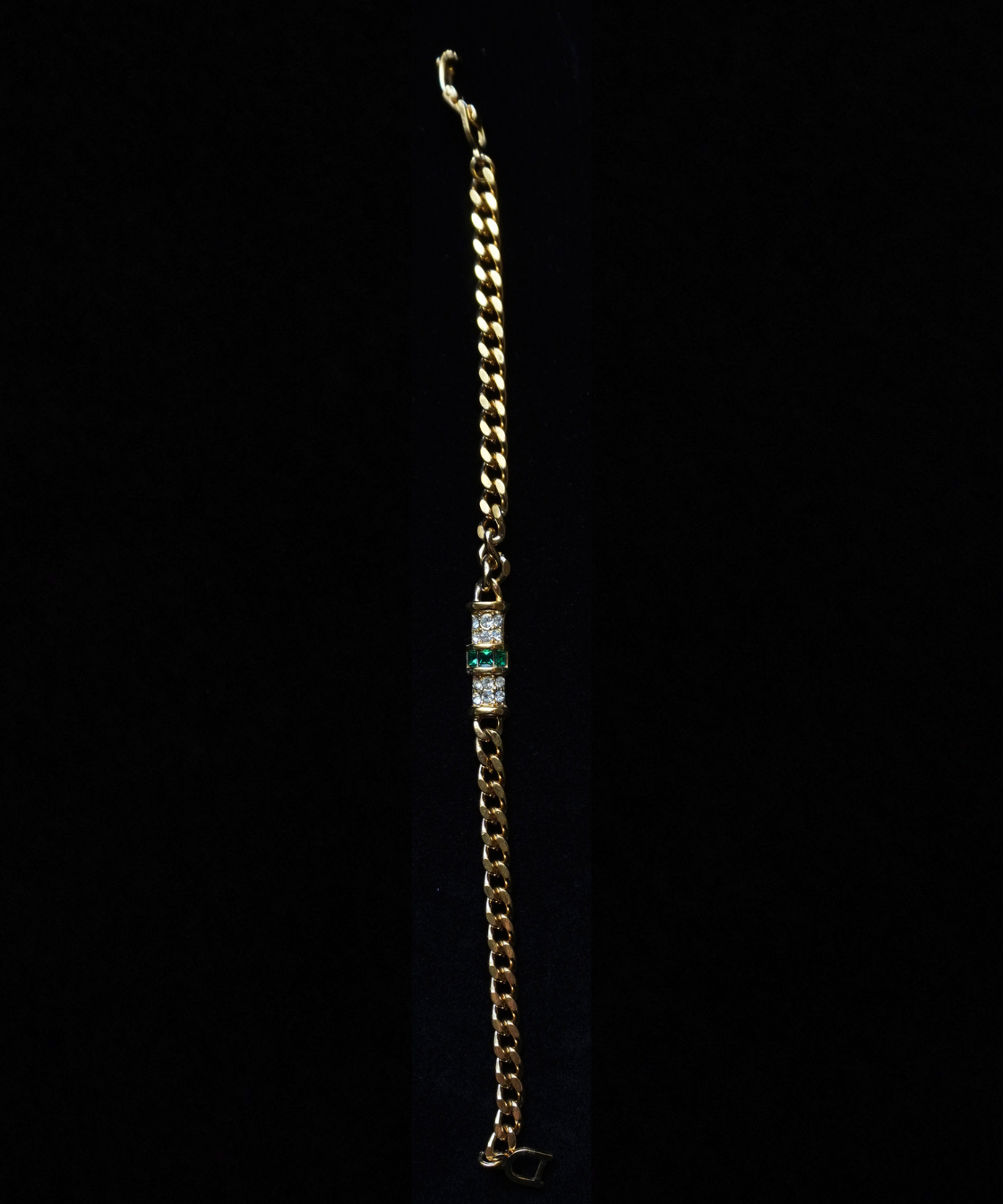 Christian Dior 1970's Rhinestones, Gold-Plated Curb Chain Bracelet