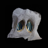 Christian Dior Rare 1980's Gold, Blue Enamel Rhinestone Wing Earrings