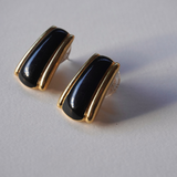 Monet 1980's Black Enamel and Gold Stud Earrings