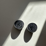 Chanel 2000 Black Leather Silver Tone Clip On Earrings