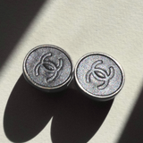 Chanel 2000 Black Leather Silver Tone Clip On Earrings