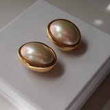 Christian Dior 1980's Oval Gold Pearl Clip On Earrings
