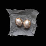 Christian Dior 1980's Oval Gold Pearl Clip On Earrings