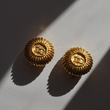Chanel 1980's - CC Sunburst Medallion Gold Plated Clip-On Earrings