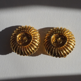 Chanel 1980's - CC Sunburst Medallion Gold Plated Clip-On Earrings