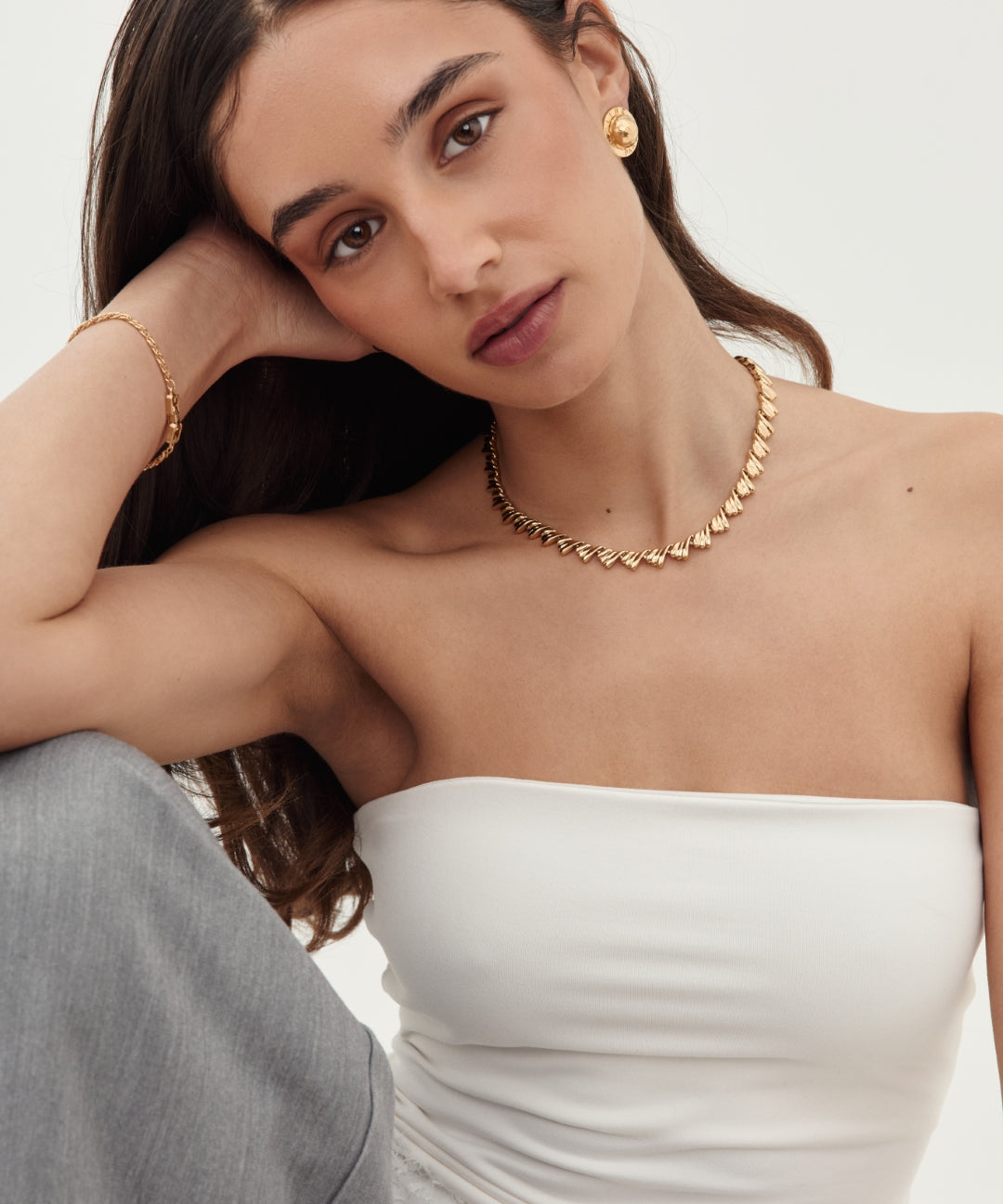 Gold Necklace on model