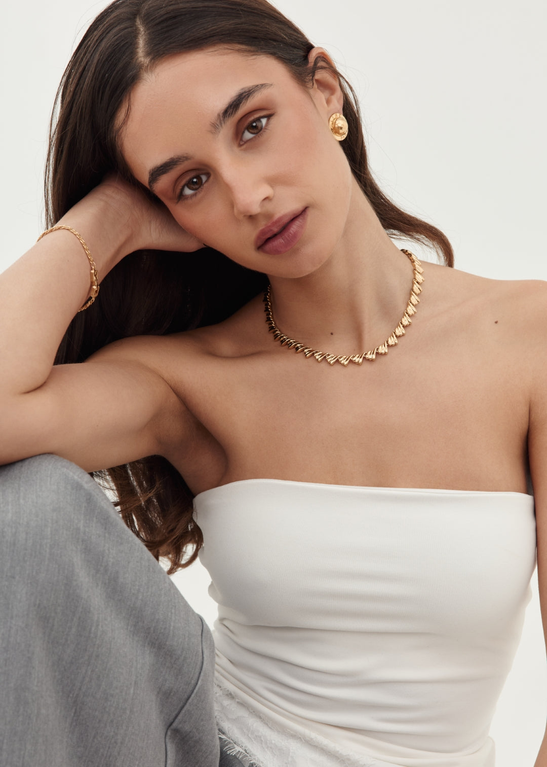 Gold Necklace on model