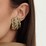 Yves Saint Laurent YSL Croco-Embossed Clip-On Earrings 1980s Goossens