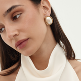 Christian Dior 1980's Oval Gold Pearl Clip-On Earrings