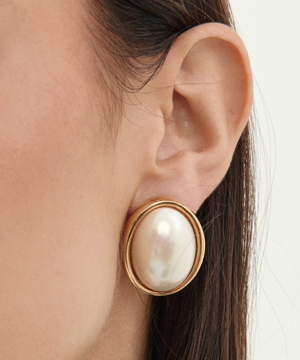 Christian Dior 1980's Oval Gold Pearl Clip-On Earrings