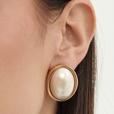 Christian Dior 1980's Oval Gold Pearl Clip-On Earrings
