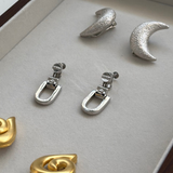Givenchy 1990's Minimalist Silver Tone U-Link Drop Clip On Earrings